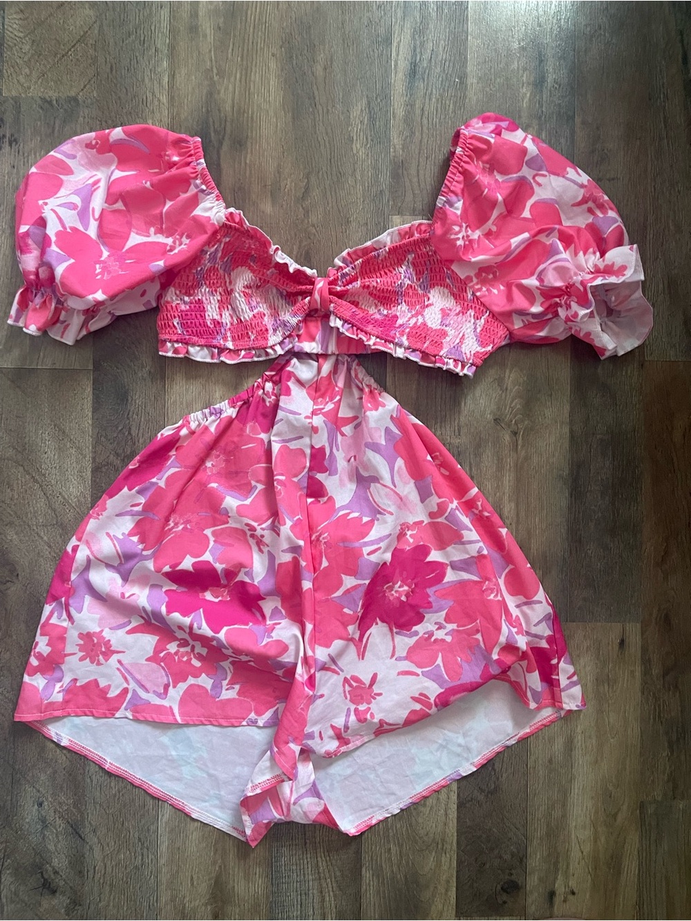 American Eagle Outfitters Pink Floral Puff-Sleeve Dress